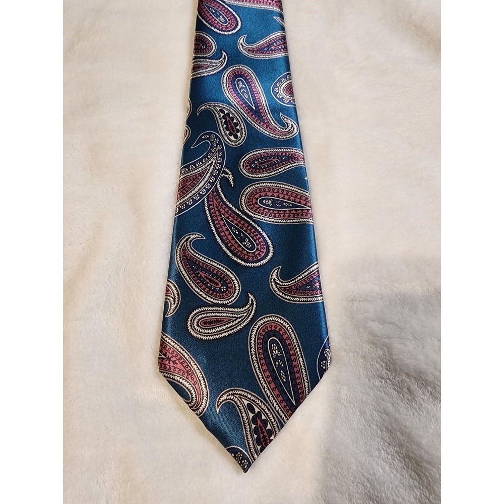 Vtg Wembley Starshine Paisley Teal Blue Pink Necktie 56"x3.75" 70s 80s Retro Pro